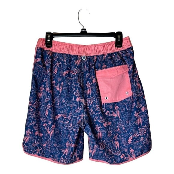 Johnnie O Swim Trunks Men Small‎ Blue Pink Honolulu Hawaii Tropical Surf Shorts - Picture 3 of 11